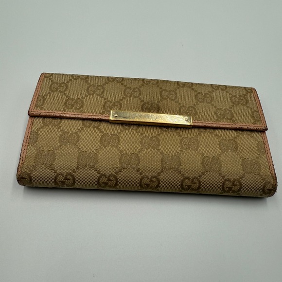 Gucci GG Canvas Pink Leather Bi Fold Wallet Clutch Authentic Pre Owned - Picture 3 of 13